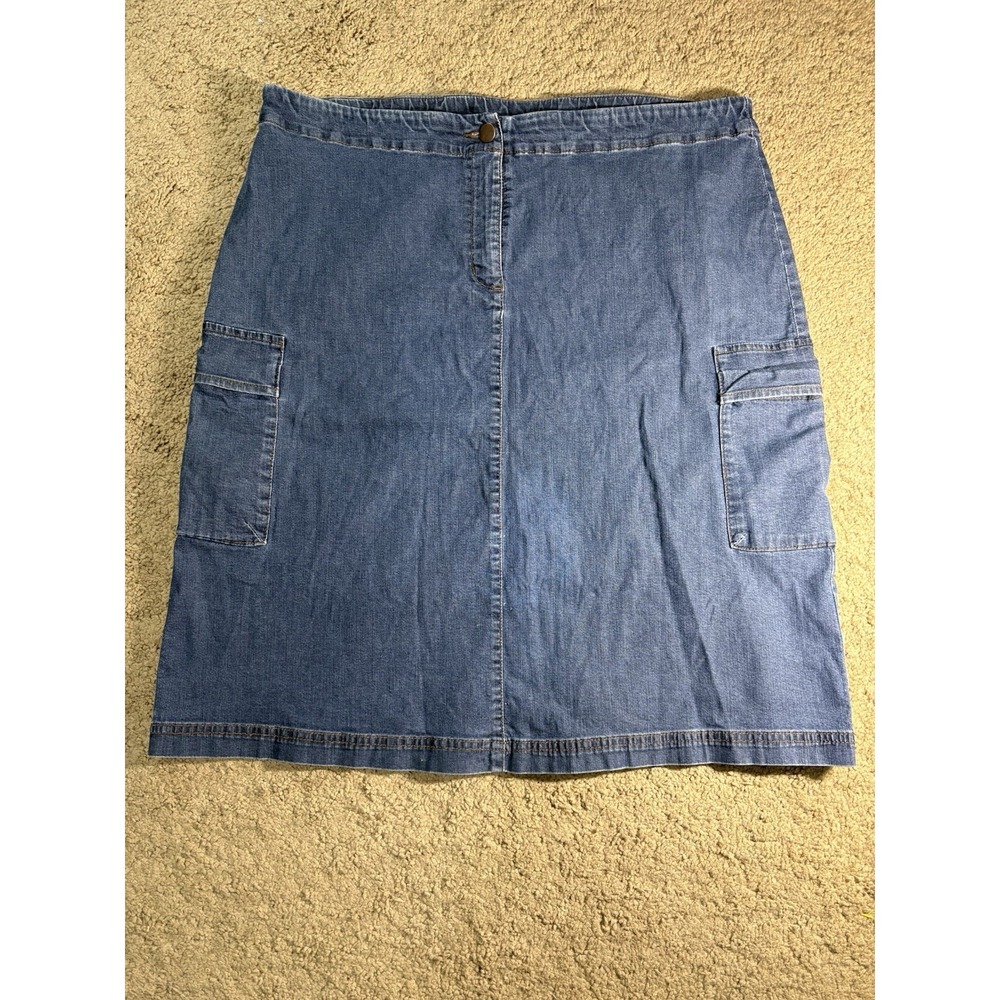 Eileen Fisher Denim Midi Skirt Women Large Blue Cargo Pockets Casual Made in USA